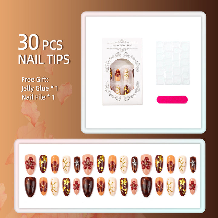 Artistic Floral-Embellished Press-On Nails