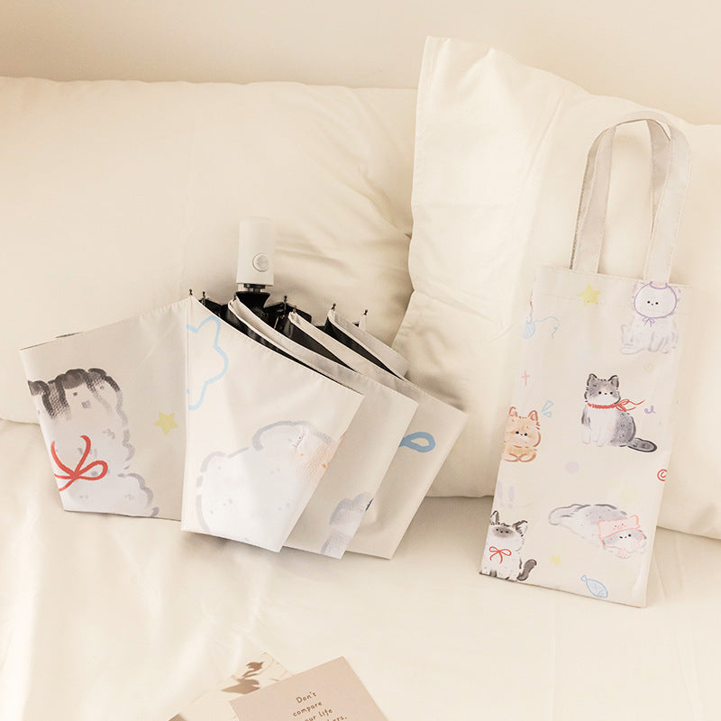 Women Folding Umbrella with Lovely Animal Illustrations Stornfield
