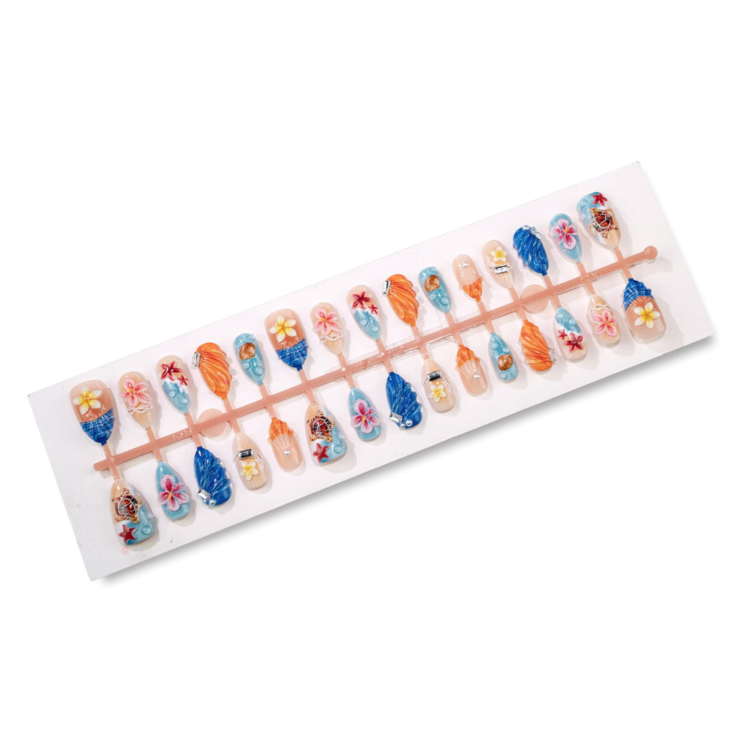 Artificial nail set with maritime motifs and 3D elements Stornfield