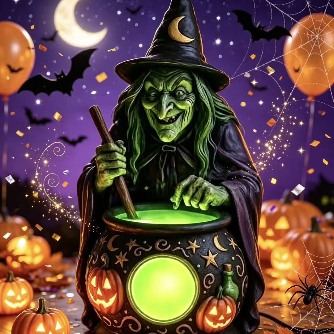 Decorative witch figure with cauldron Stornfield