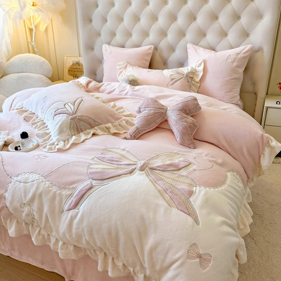 Elegant Embroidered Bow-Themed Bedding Set Stornfield