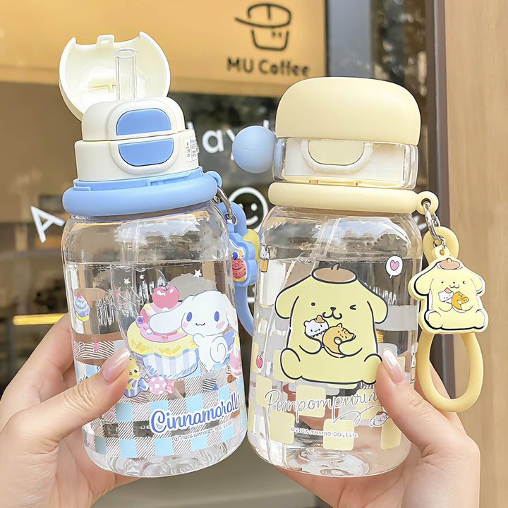 Ladies drinking bottle with practical silicone drinking straw and cute Stornfield motif