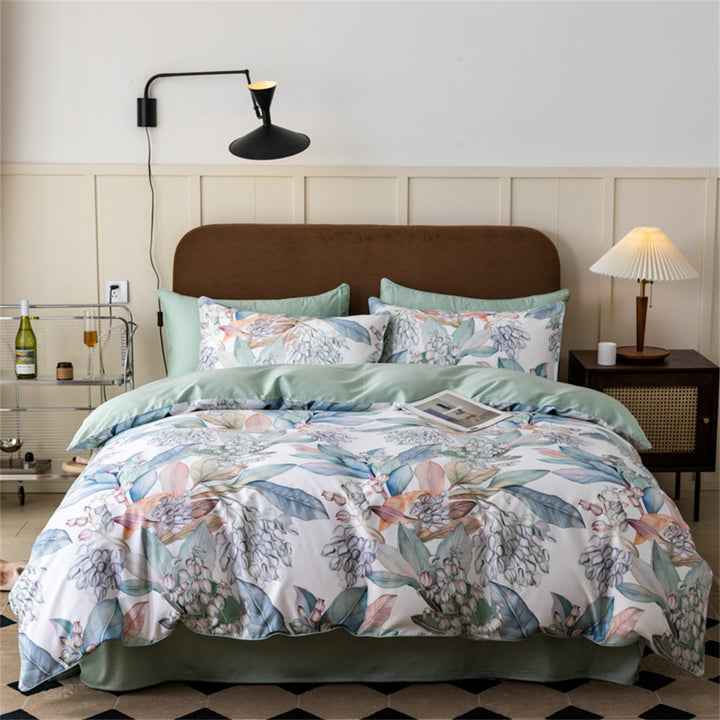 Luxurious cotton satin bedding set with large floral botanical print