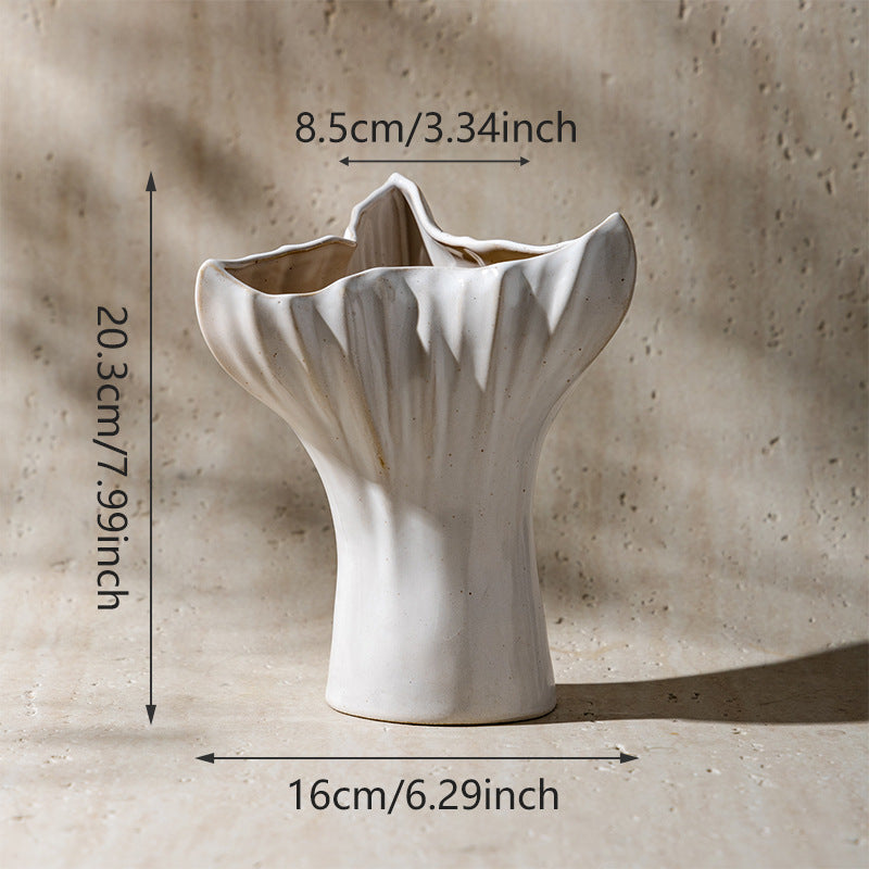 Decorative Ceramic Table Vase with Ruffled Flower Petal Edge