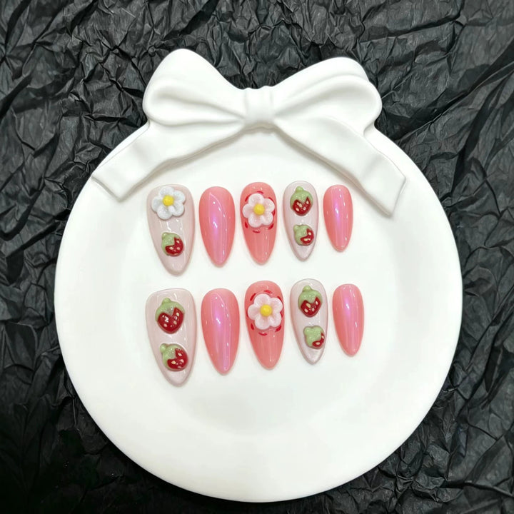 Artistic Strawberry-Themed Press-On Nail Set