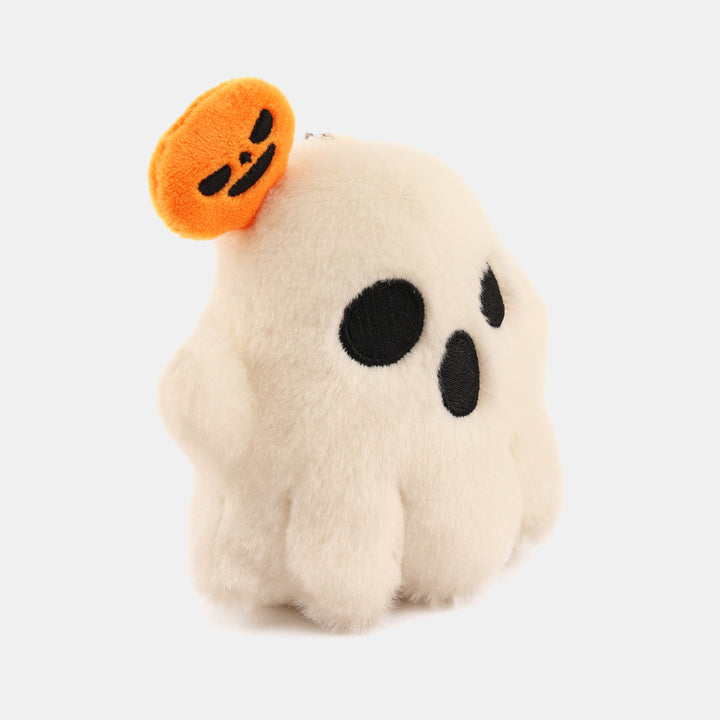 Plush figure cat on pumpkin with embroidered face