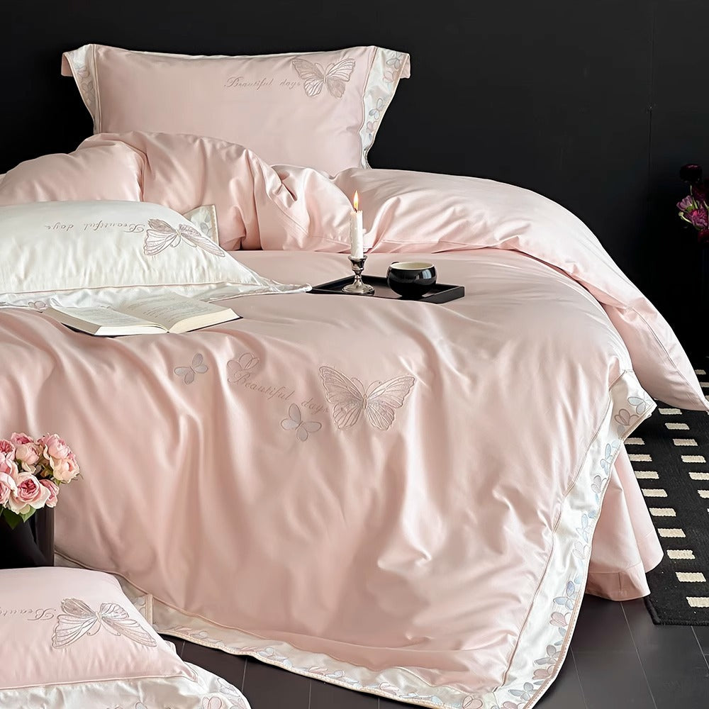 Embroidered Butterfly Cotton-Sateen Duvet Cover Set