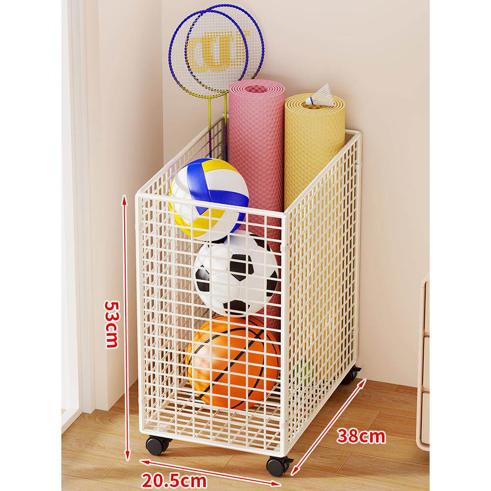 Narrow Mobile Wire Sports Gear Storage Cart for Balls and Yoga Mats with Casters