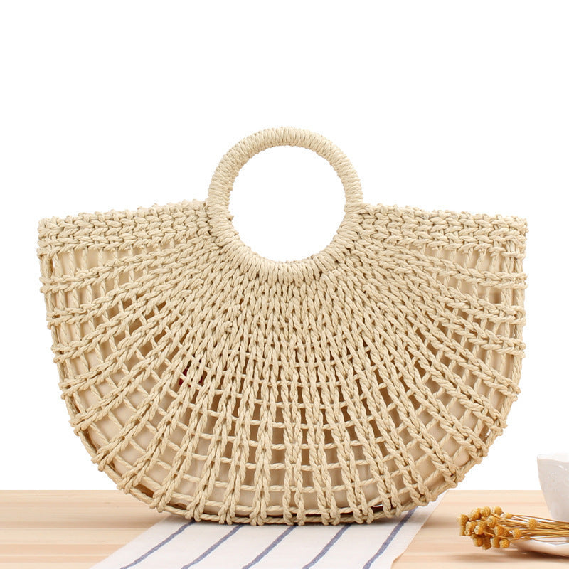 Filigree Bast shoulder bag with round wooden handles Stornfield