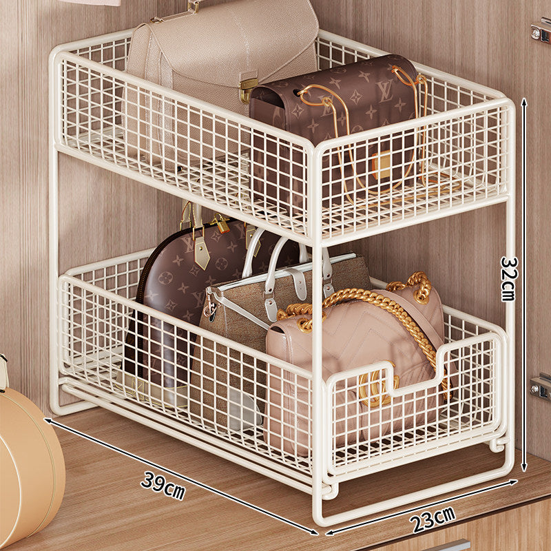Two-Tier Pull-Out Mesh Cabinet Drawer Organizer for Handbags and Accessories