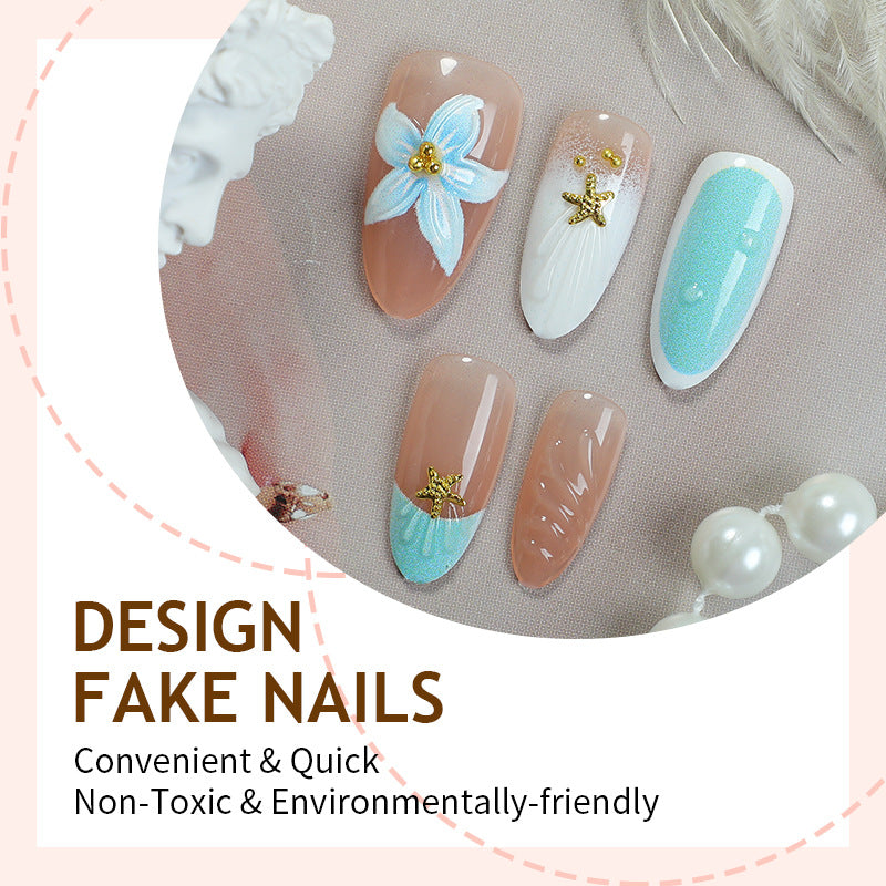 Artificial nail set with floral design and artistic embellishments Stornfield