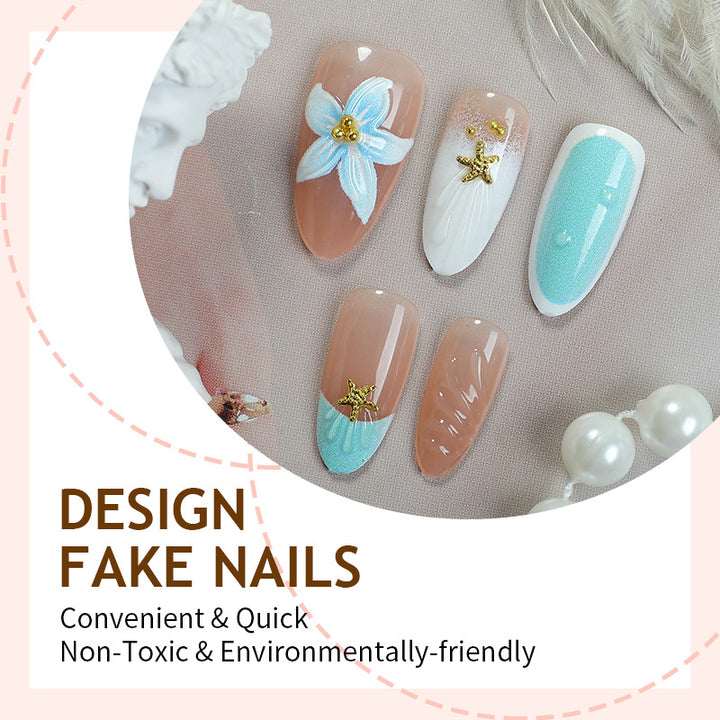 Artificial nail set with floral design and artistic embellishments Stornfield