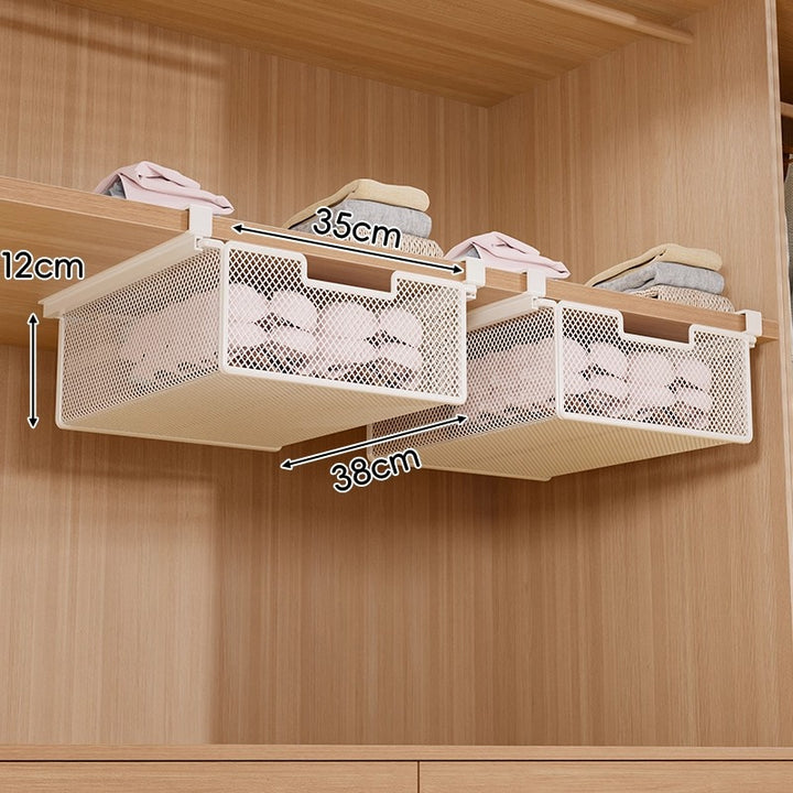 Under-Shelf Pull-Out Metal Mesh Closet Basket Organizer with Clamp Rail