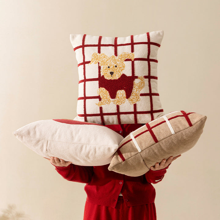 Decorative pillow with embroidered dog apple motif and soft terry cover Stornfield