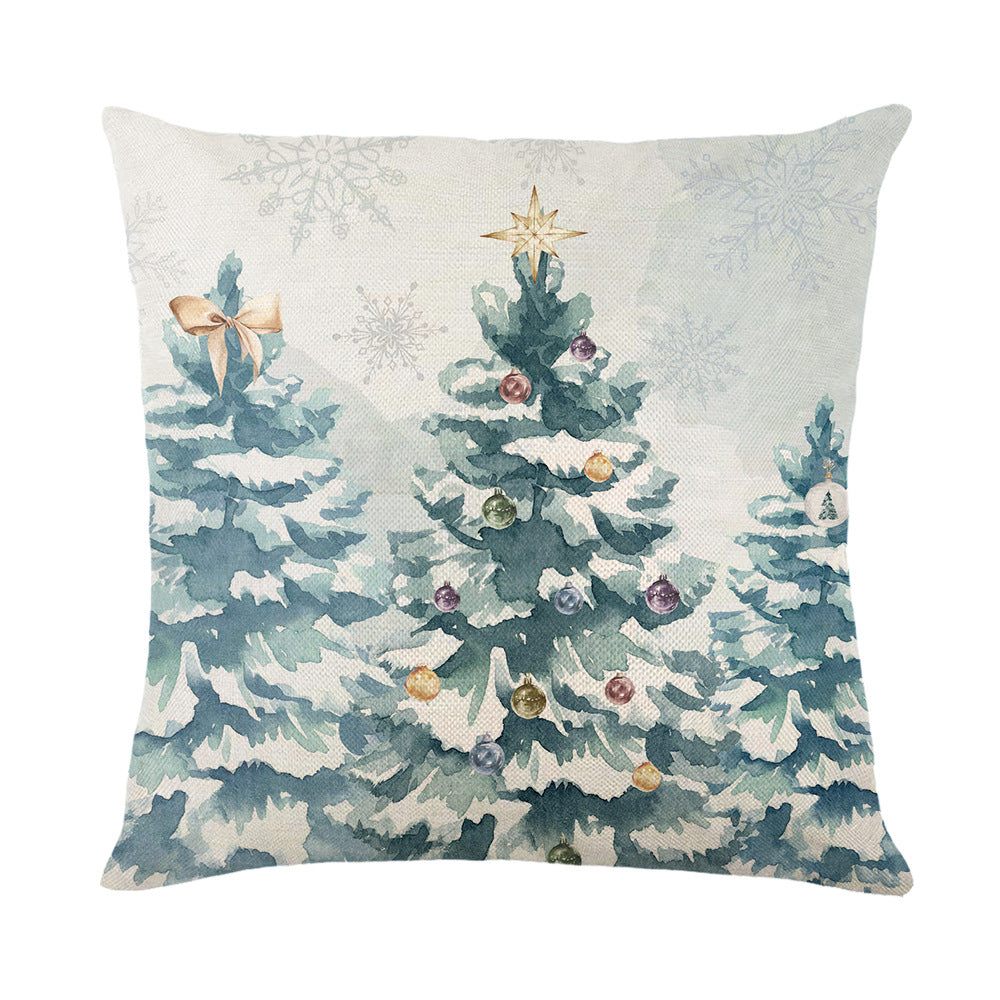 Watercolor Pine Christmas Linen-Texture Square Throw Pillow Cover with Concealed Zipper