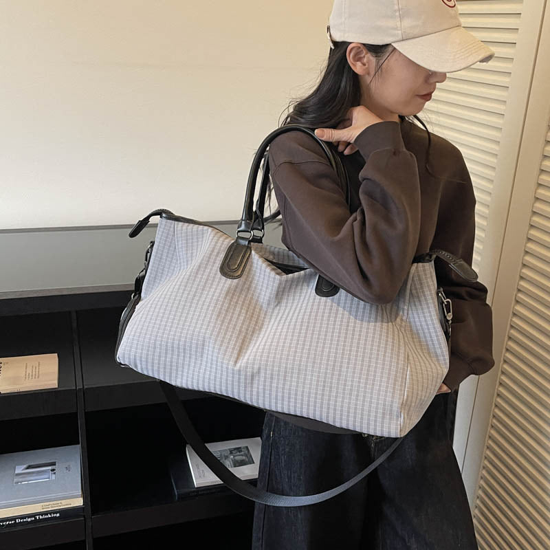 Checked Fabric Travel Duffle Bag