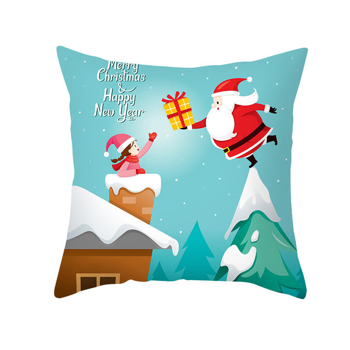 Holiday Decorative Throw Pillow Plush Polyester Cover Festive Santa Reindeer Snowman Print