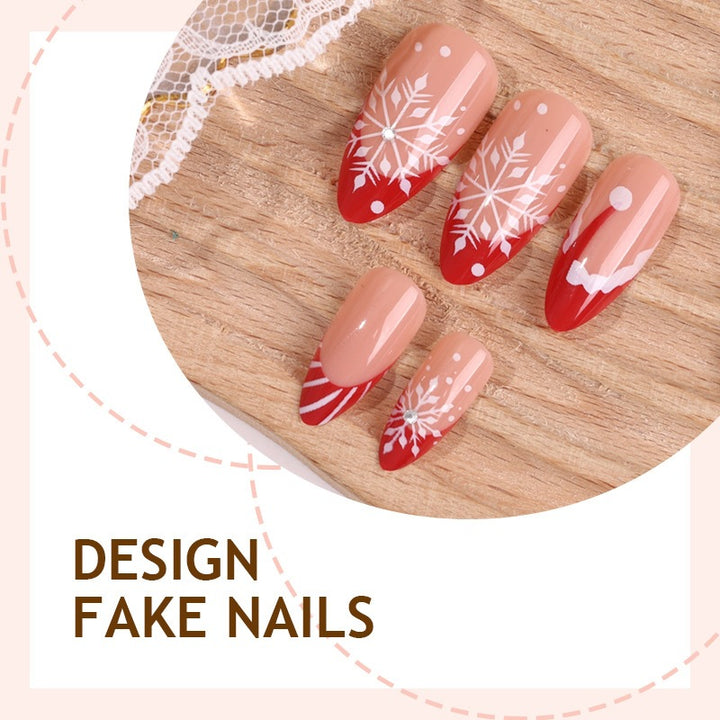 Artificial nail set with festive winter motifs and elegant accents Stornfield