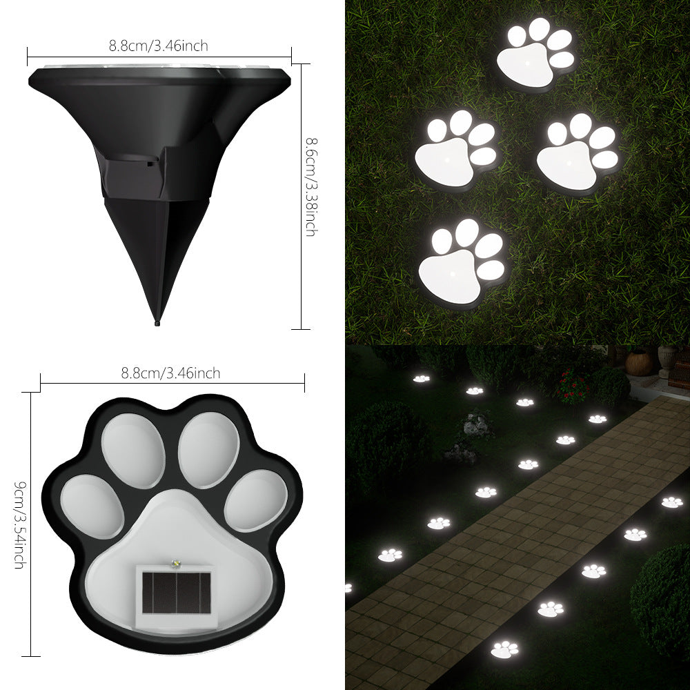 Paw Print Solar Garden Pathway Stake Lights With Integrated Panel And Ground Spike Mount Stornfield