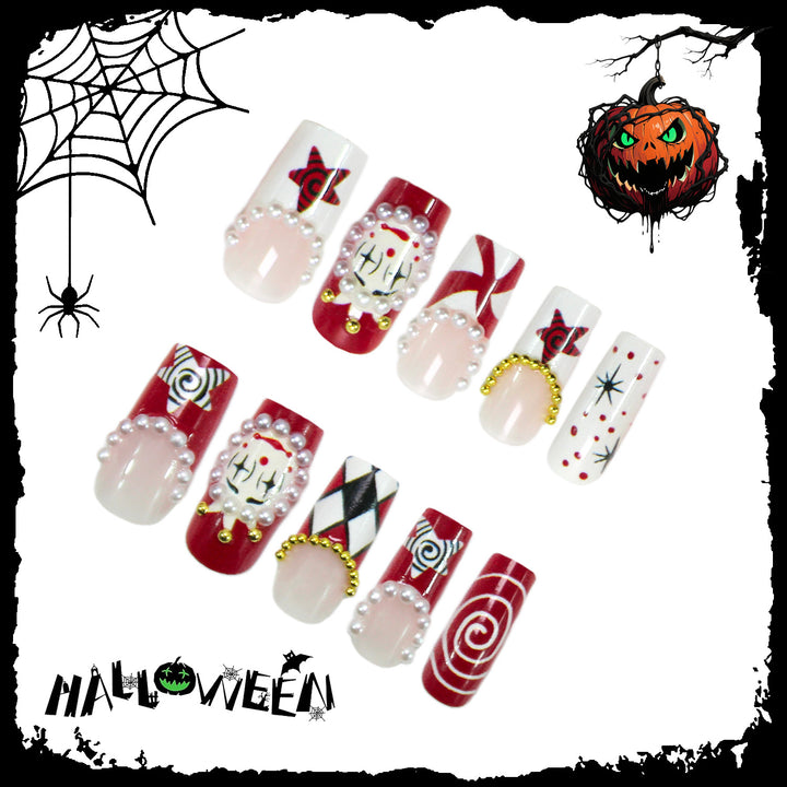 Acrylic nail set with creative horror patterns and glamorous 3D decorations Stornfield