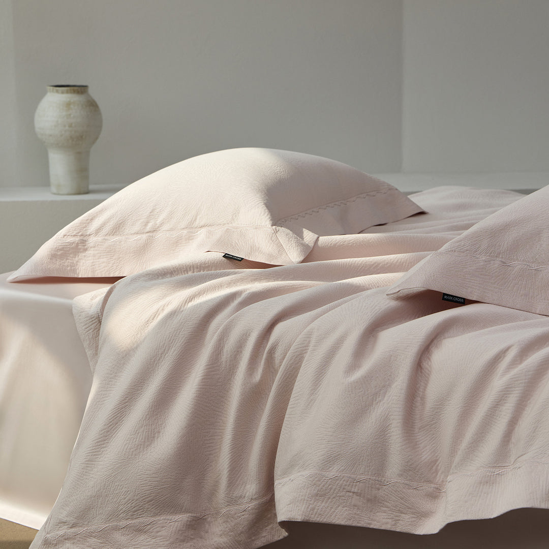Textured Cotton Sateen Duvet Cover Set with Pillow Shams and Accent Cushion