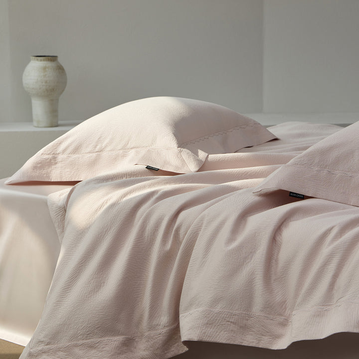 Textured Cotton Sateen Duvet Cover Set with Pillow Shams and Accent Cushion