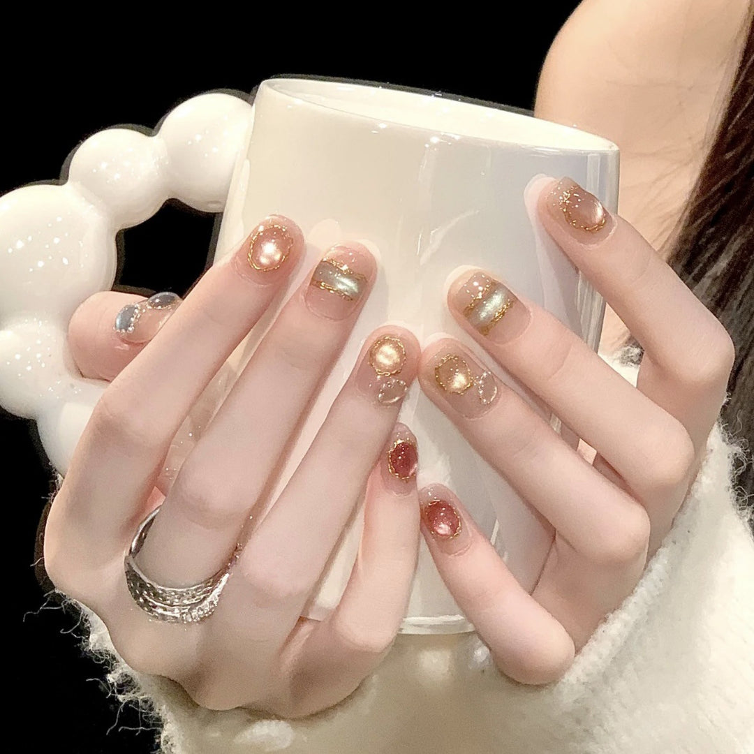Decorative Press-On Nail Art Set with Gem Accents 1790745972