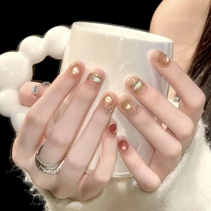 Decorative Press-On Nail Art Set with Gem Accents 1790745972