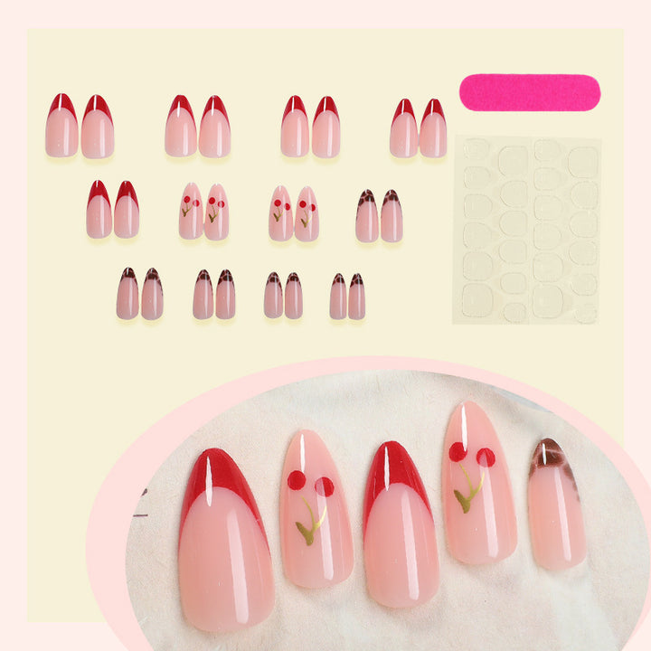 Artificial nail set with fruity cherry design and elegant gradient color Stornfield