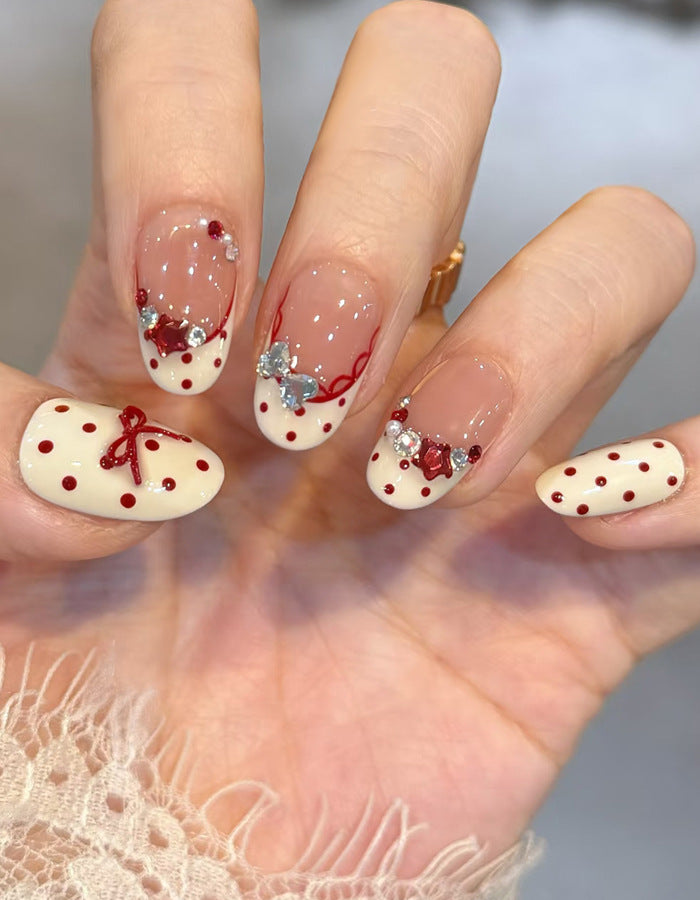 Artistic Press-On Nail Set with Bow and Floral Details Stornfield 1789389376