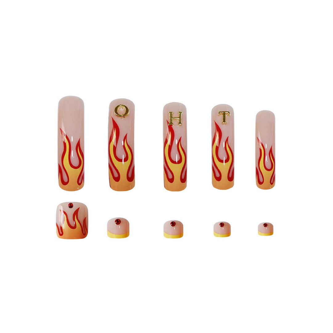 Flame-Patterned Press-On Nail Art Stornfield