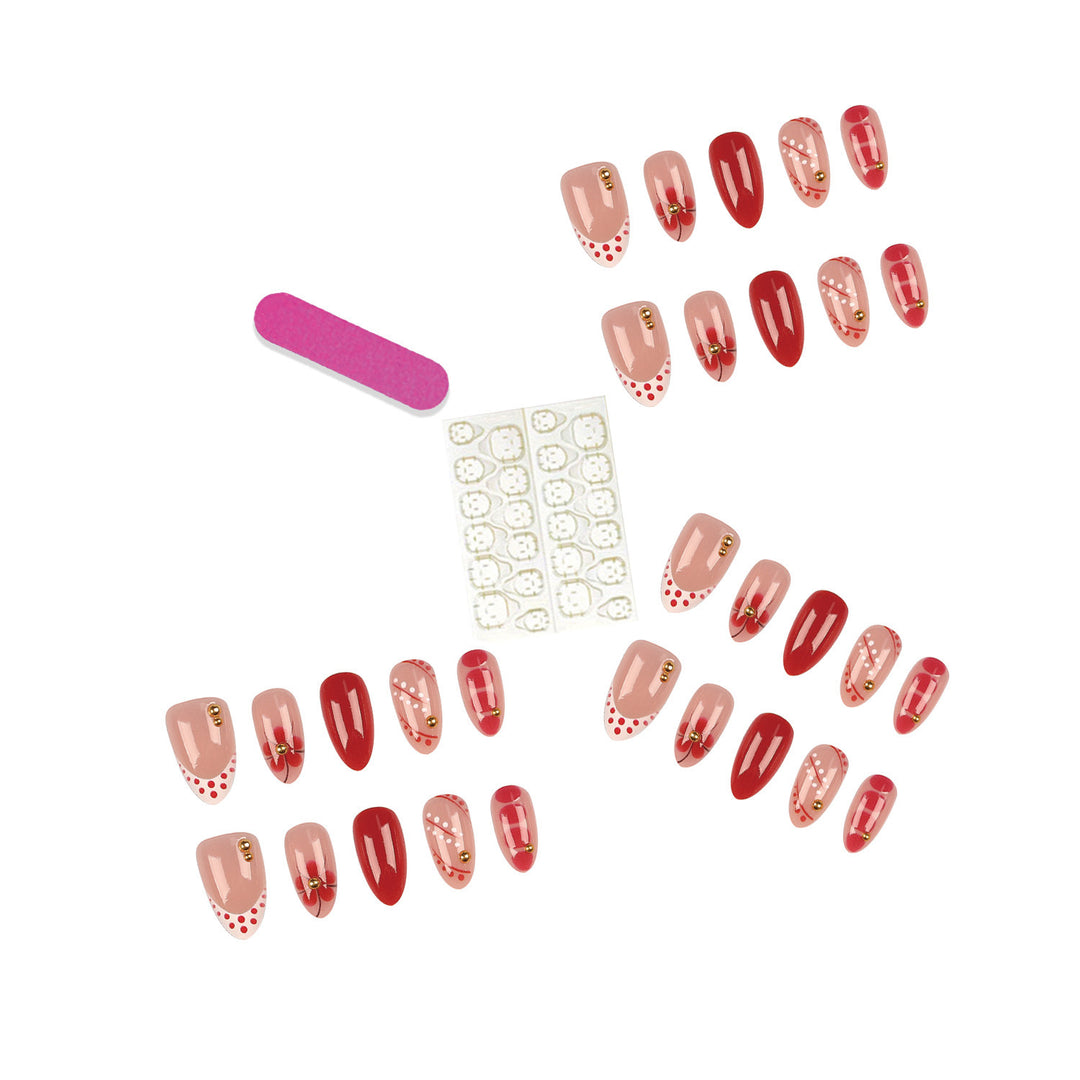 Artistic Press-On Nail Set with Decorative Accents