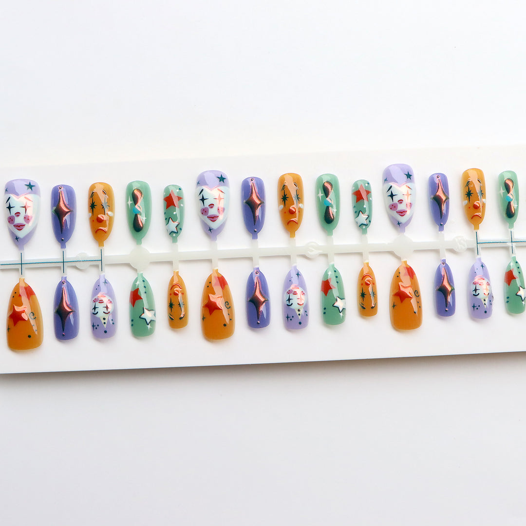Whimsical Clown-Inspired Press-On Nail Art Set Stornfield