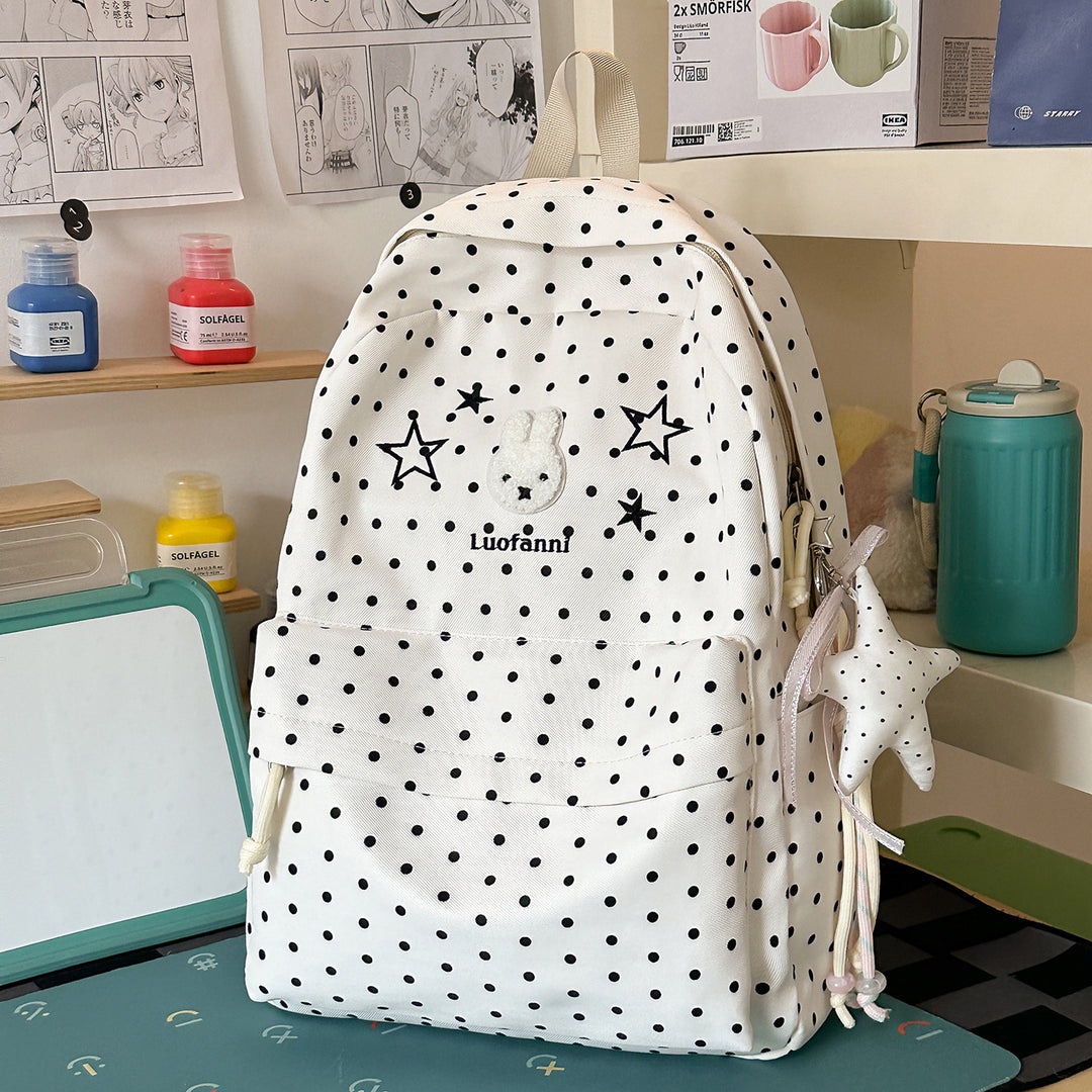 Polka Dot Backpack with Cute Character Accents Stornfield