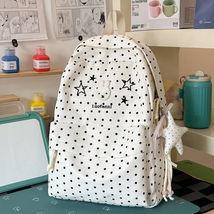 Polka Dot Backpack with Cute Character Accents Stornfield