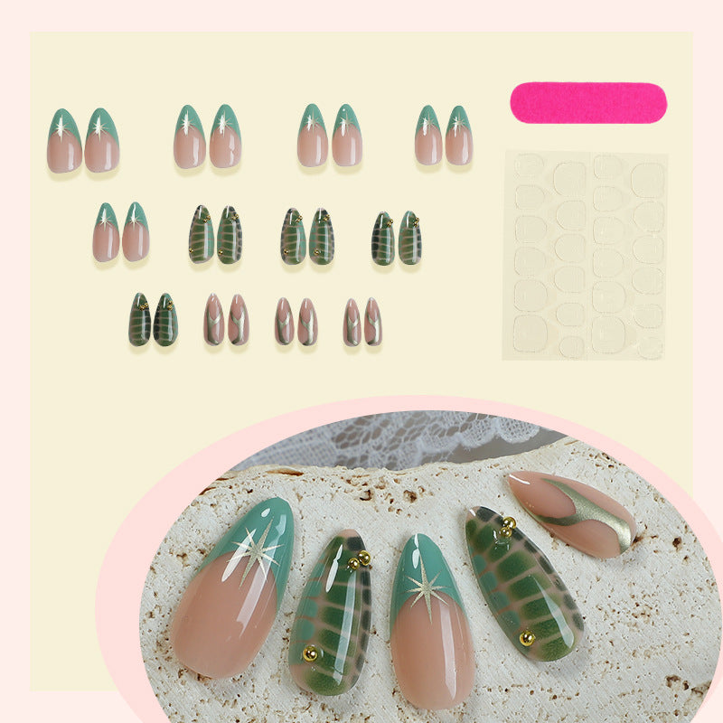 Decorative Press-On Nail Set with Unique Leaf and Ombre Designs Stornfield