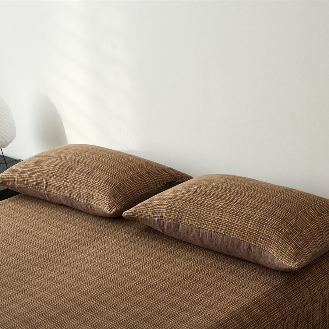 Plaid Brushed Cotton Sheet Set with Deep-Pocket Fitted Sheet & Envelope Pillowcases