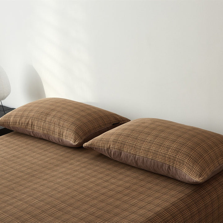 Plaid Brushed Cotton Sheet Set with Deep-Pocket Fitted Sheet & Envelope Pillowcases
