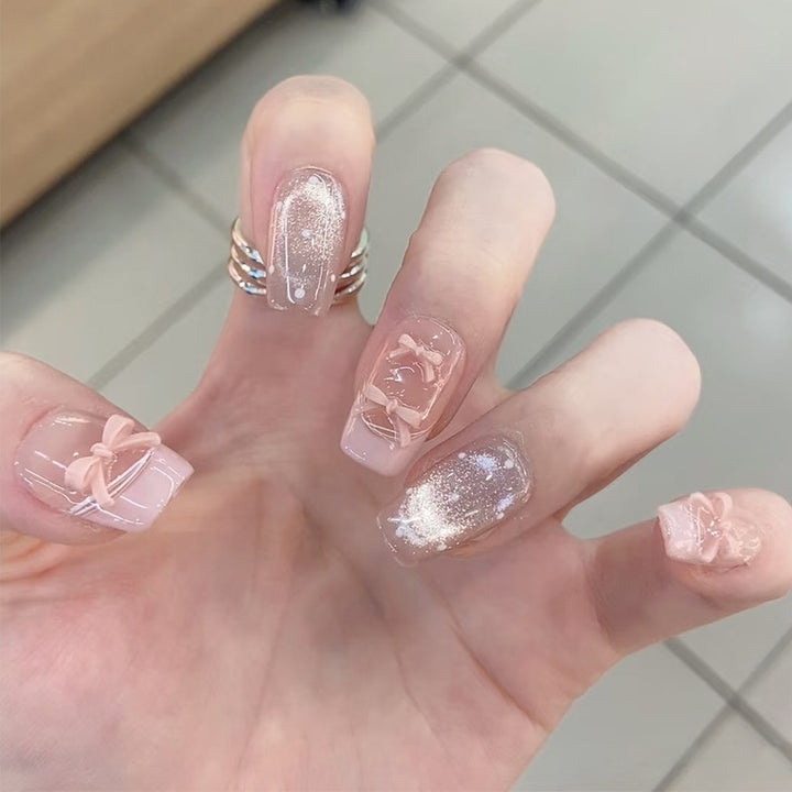 Decorative Press-On Nail Art Set with Charming Floral and Bow Accents Stornfield