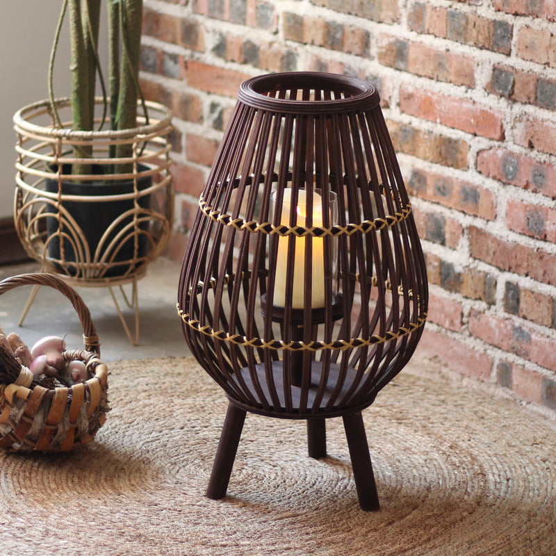 Stylish lantern made of rattan with wooden frame Stornfield