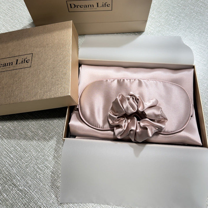 luxurious silk satin sleep mask and hair tie set for sensitive skin