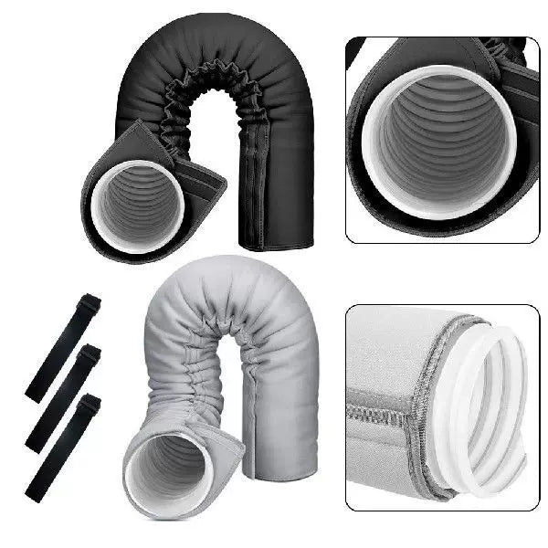 Unisex one size insulated flexible exhaust pipe sleeve with Velcro safety strap for portable air conditioners and dryers Stornfield