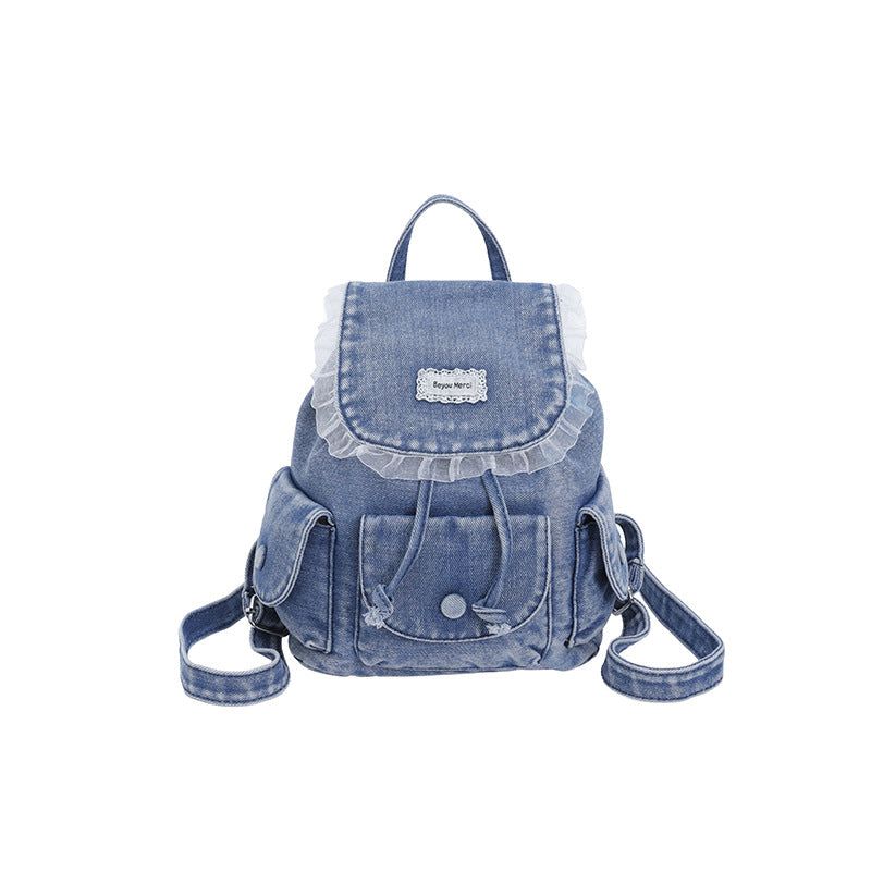 Vintage-Inspired Ruffled Denim Backpack
