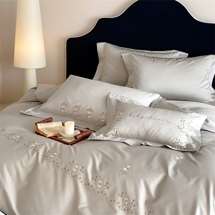 Botanical Embroidered Micro-Sateen Duvet Cover Ensemble