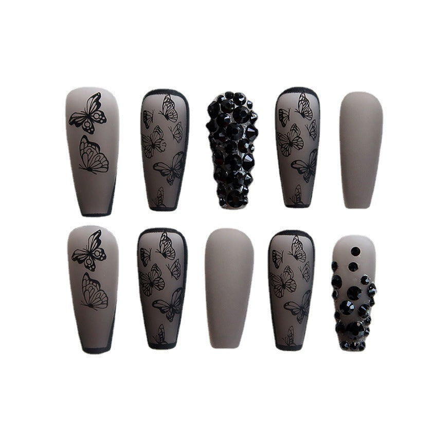 Artistic Press-On Nail Set with Butterfly Design