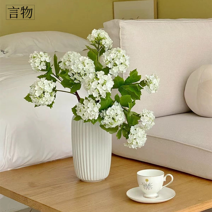 Vertical-Fluted Ceramic Tabletop Vase with Narrow Opening Matte Glazed Finish