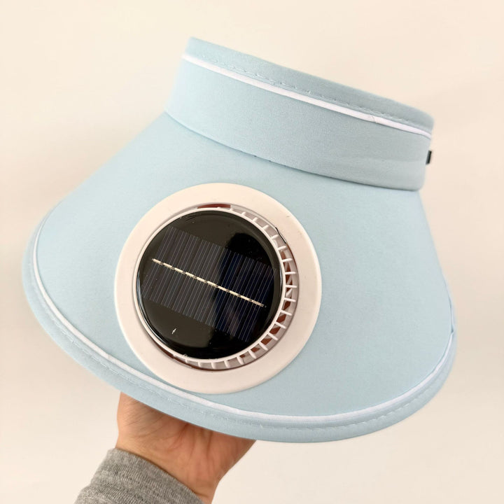 Lightweight foldable sunshade with integrated solar module and quiet fan Stornfield