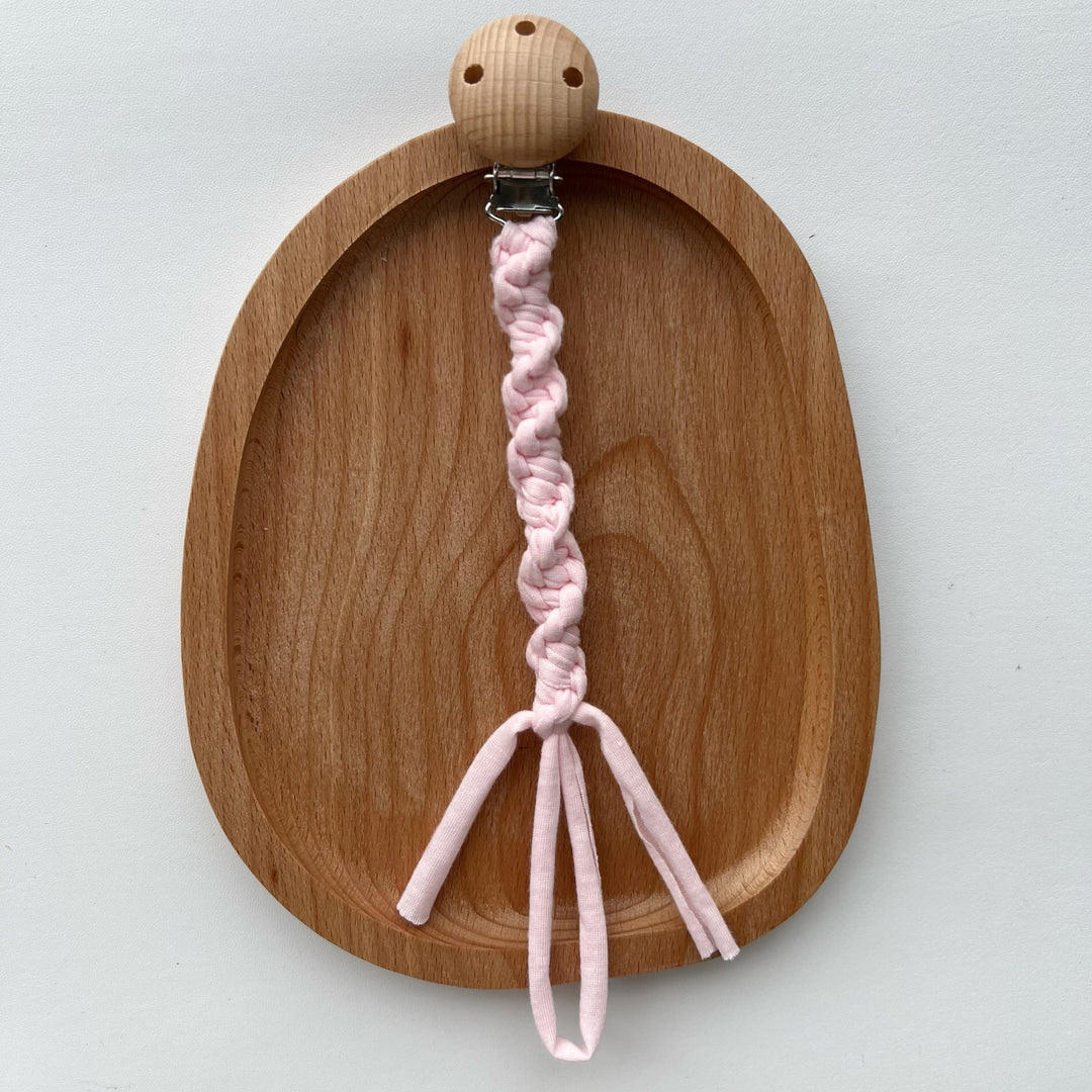 Braided Cotton Pacifier Clip with Wooden Safety Clamp