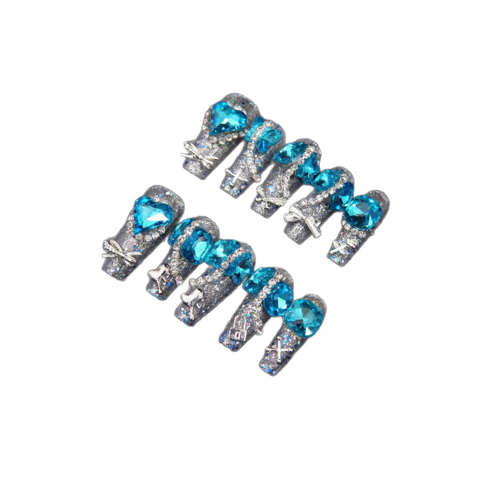 Glamorous Gemstone-Embellished Press-On Nails