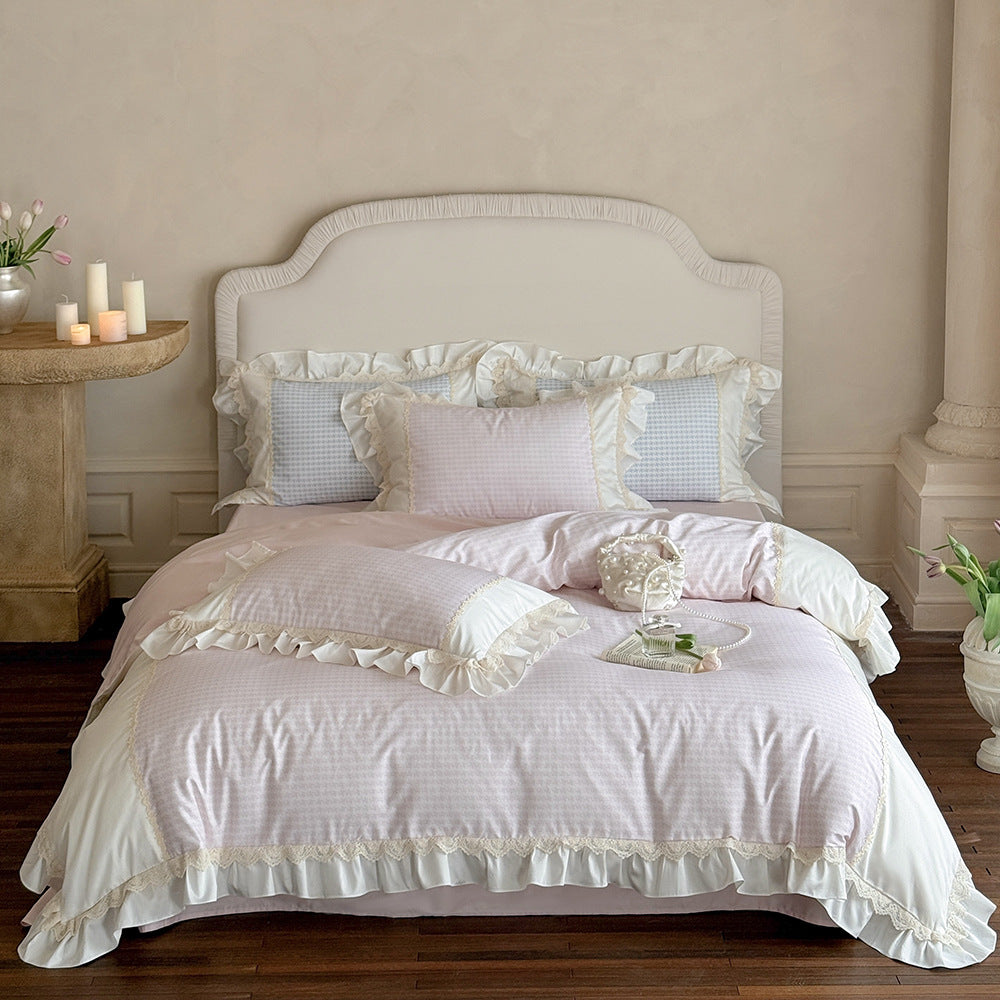 Ruffled Houndstooth Cotton-Sateen Duvet Cover Set